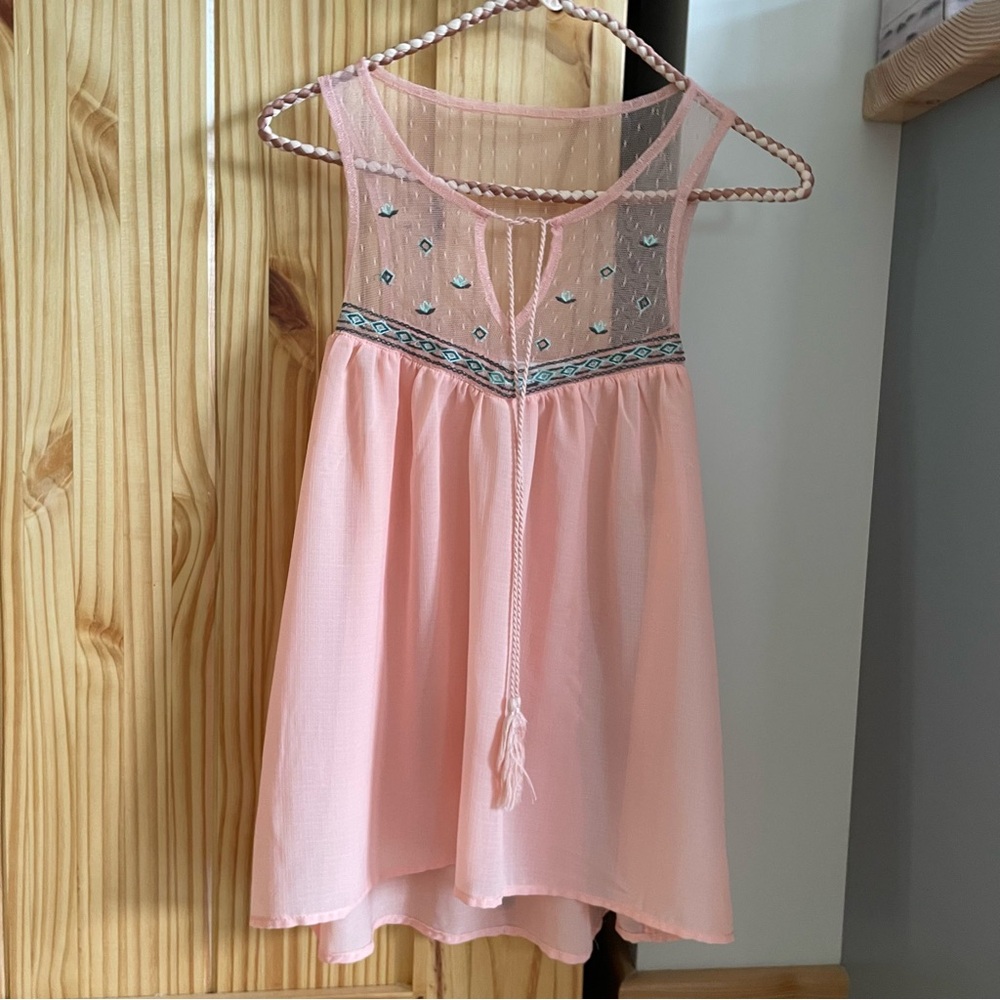 Flying Tomato light orange sheer Aztec trim sleeveless top